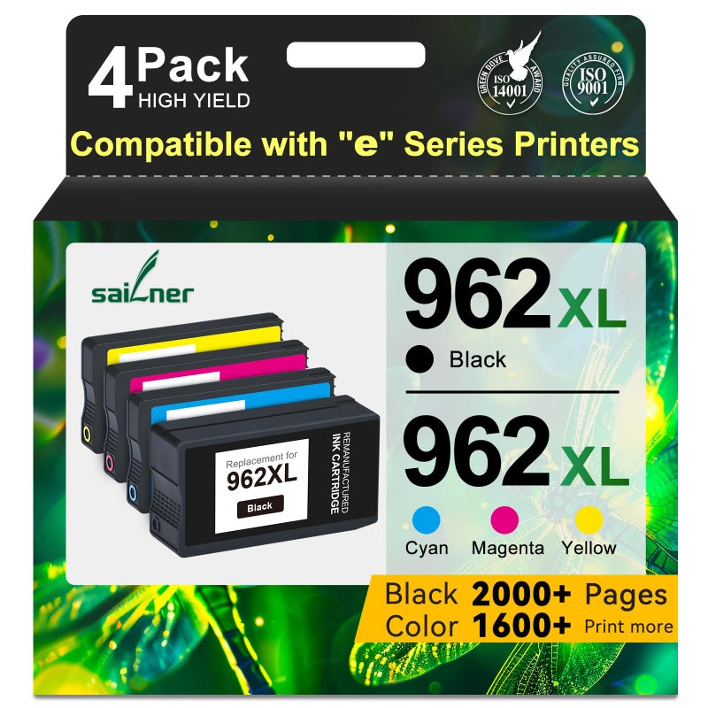 SAILNER 962XL Ink Cartridges for HP 962XL Ink Cartridges Combo Pack Work for HP Officejet Pro 9015e 9010 9025e 9015 9025 9018e 9025e 9020 Printer for HP 962 (4 Pack) - Image 1