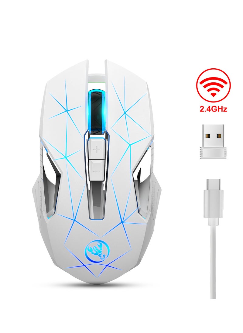 إتش إكس إس جيه - ماوس لاسلكي HXSJ NEW T300 2.4G مريح، 3 نقاط لكل بوصة قابلة للتعديل، ضوء تنفس ملون (أبيض) - Image 1
