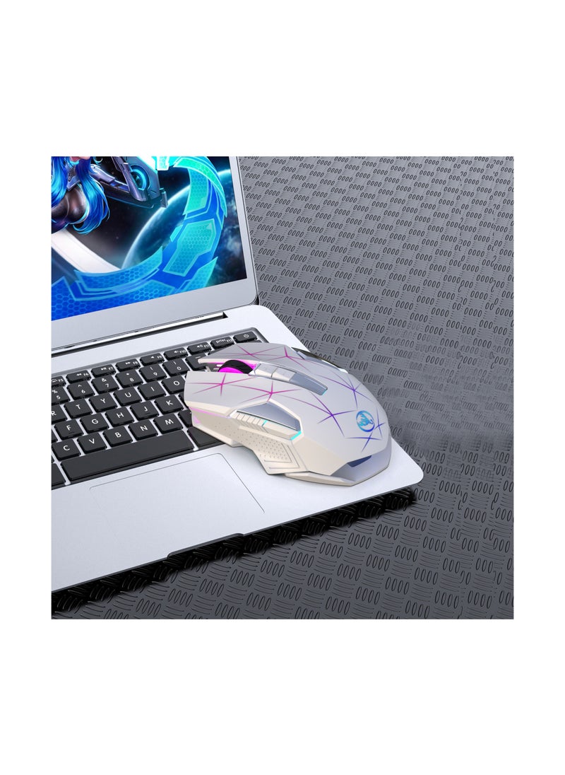 إتش إكس إس جيه - ماوس لاسلكي HXSJ NEW T300 2.4G مريح، 3 نقاط لكل بوصة قابلة للتعديل، ضوء تنفس ملون (أبيض) - Image 1