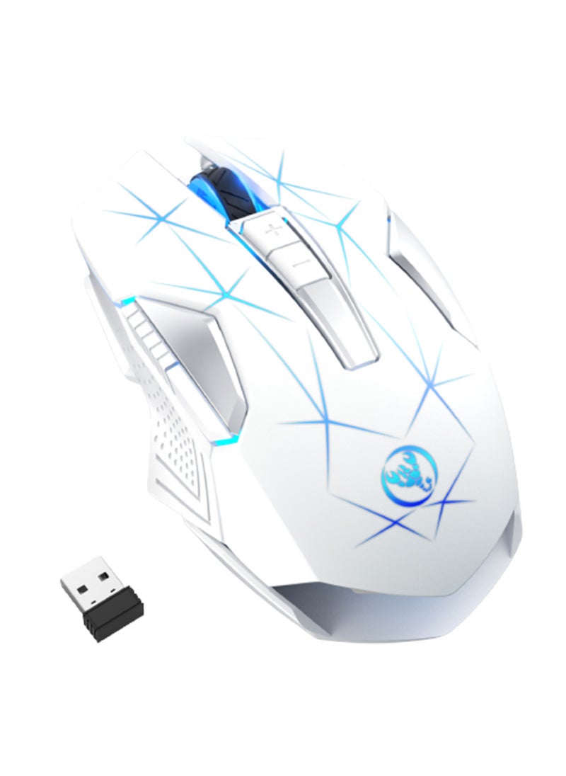 إتش إكس إس جيه - ماوس لاسلكي HXSJ NEW T300 2.4G مريح، 3 نقاط لكل بوصة قابلة للتعديل، ضوء تنفس ملون (أبيض) - Image 1