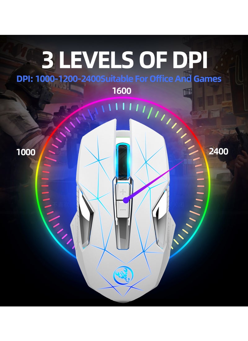 إتش إكس إس جيه - ماوس لاسلكي HXSJ NEW T300 2.4G مريح، 3 نقاط لكل بوصة قابلة للتعديل، ضوء تنفس ملون (أبيض) - Image 1