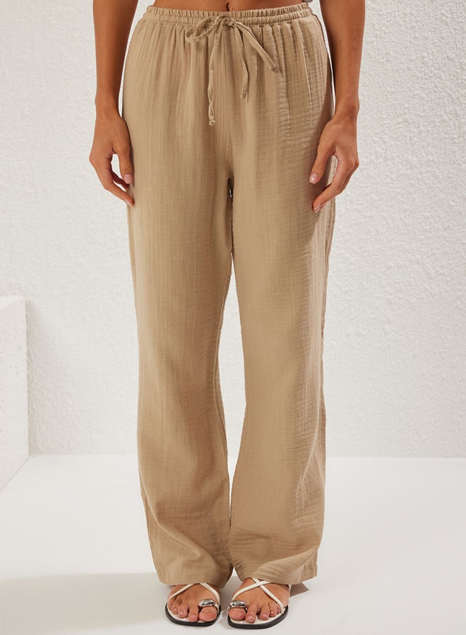 trendyol Mink Muslin Elastic Waist Thin Fabric Wide Leg Woven Trousers - Image 3