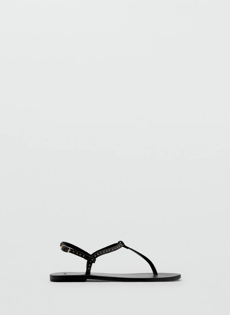 MANGO Leather Sandals With Mini Studs