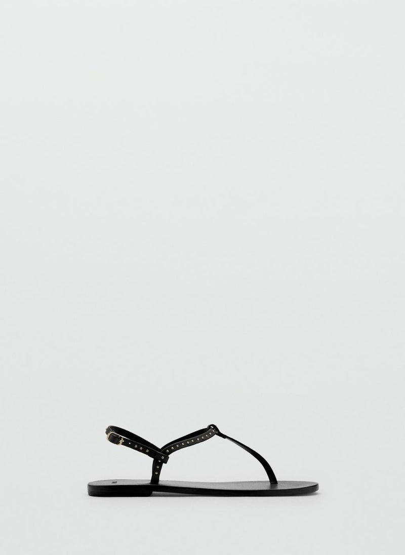 MANGO Leather Sandals With Mini Studs  - Image 1