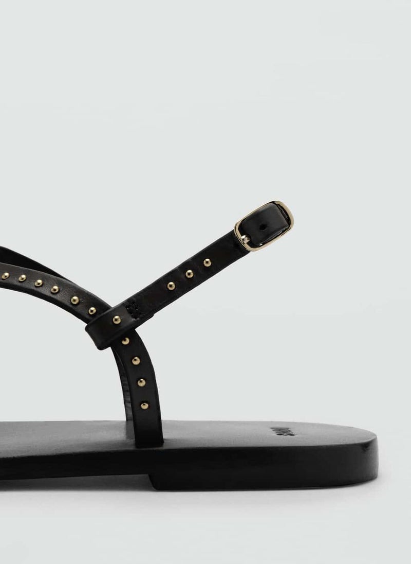 MANGO Leather Sandals With Mini Studs  - Image 3