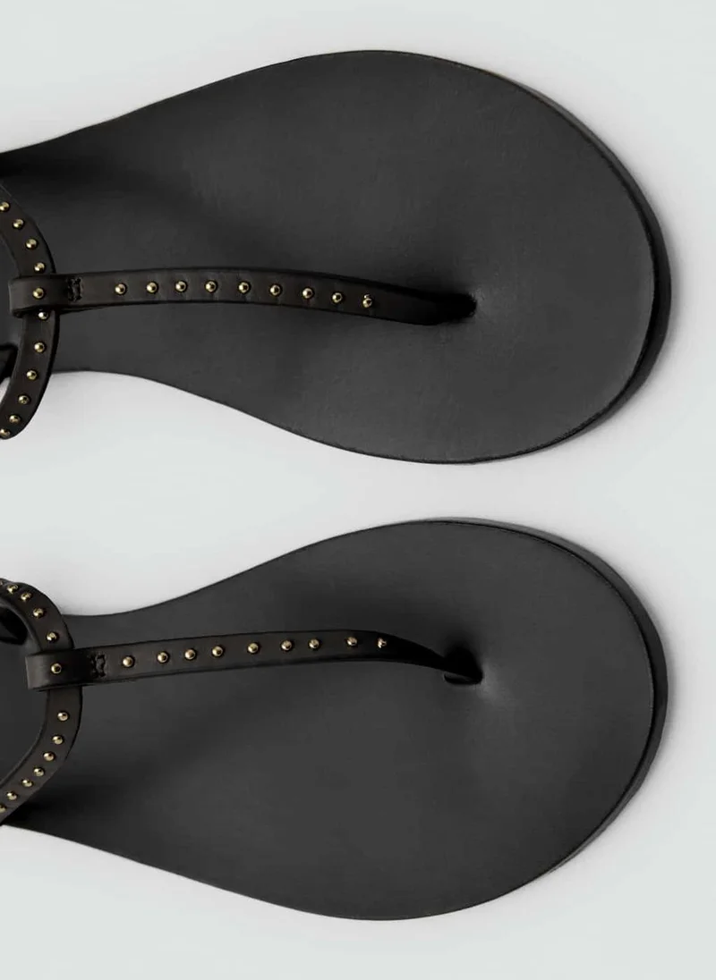 MANGO Leather Sandals With Mini Studs