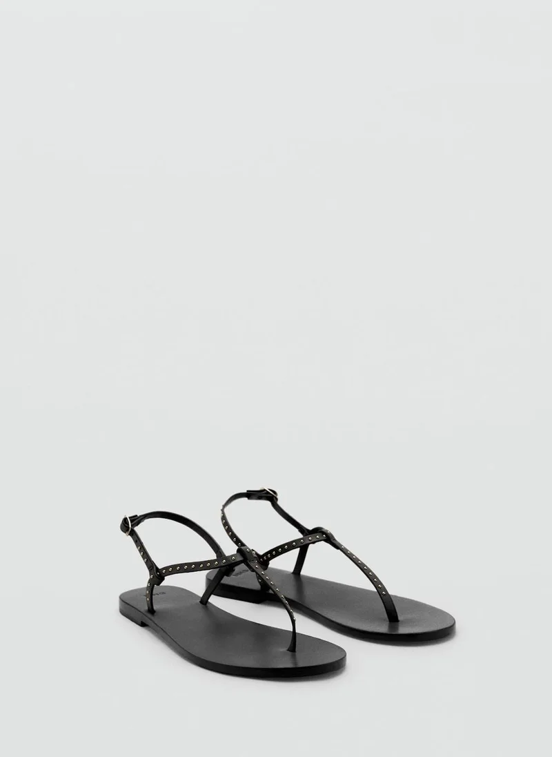 MANGO Leather Sandals With Mini Studs