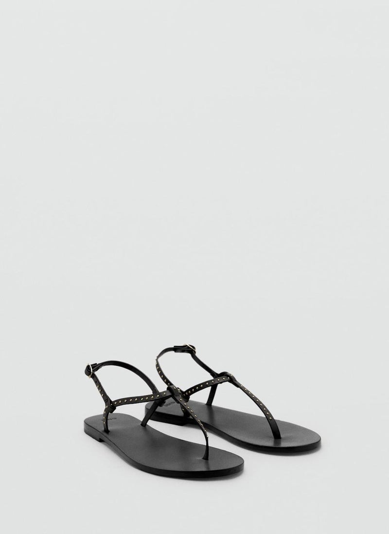 MANGO Leather Sandals With Mini Studs  - Image 2