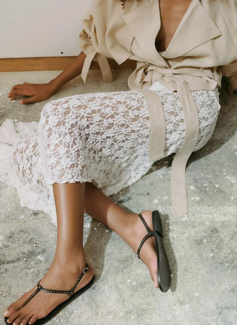 MANGO Leather Sandals With Mini Studs