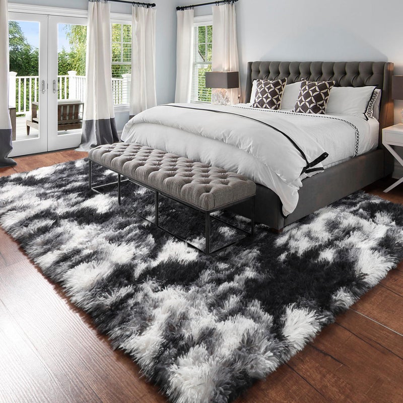 Amdrebio Black White Grey Area Rugs for Living Room, 5x8 Soft Fluffy Rugs for Bedroom, Furry Plush Rug for Kids Room, Modern Large Shaggy Rug for Men, Boy, Aesthetic Cool Floor Carpet for Dorm - Image 3