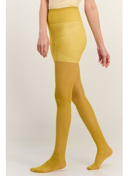 Etam Women Pull On Textured Hosiery, Mustard  - Image 2