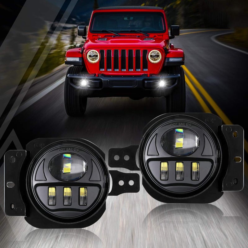 Auxbeam 4 Inch LED Fog Lights DOT Approved Replacement for Jeep Wrangler JL JLU Unlimited Sport Rubicon Sahara 20182023 4 Inch Round Fog Lamps w 2 Brackets Black