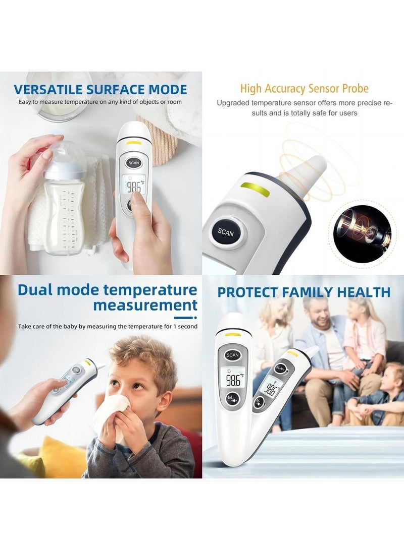 Forehead Thermometer for Adults Kids, Ear Thermometer, Touchless Thermometer for Fever with LCD Screen, Fever Alarm, Memory Recall, Three-Colour Temperature Alarm, 1s Instant Accurate Reading - Image 2