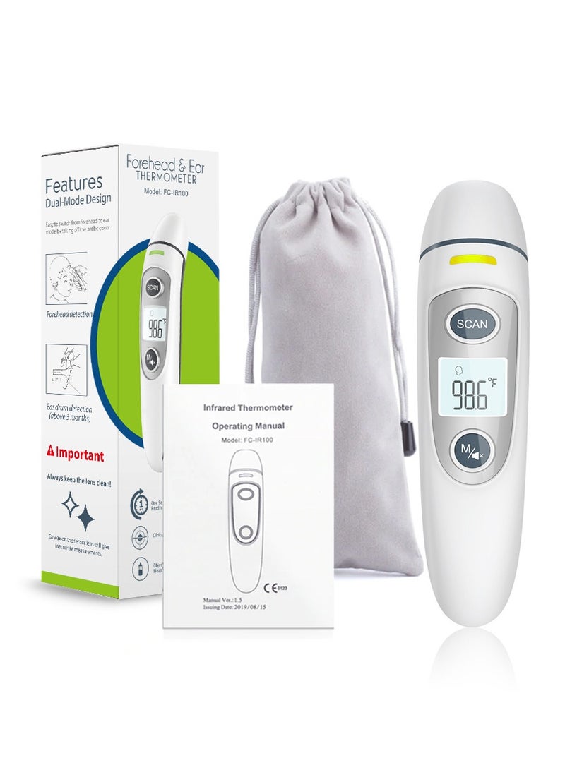 Forehead Thermometer for Adults Kids, Ear Thermometer, Touchless Thermometer for Fever with LCD Screen, Fever Alarm, Memory Recall, Three-Colour Temperature Alarm, 1s Instant Accurate Reading - Image 1