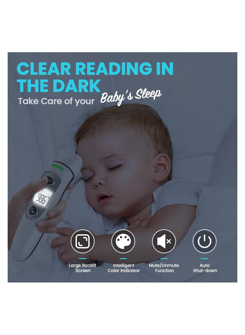 Forehead Thermometer for Adults Kids, Ear Thermometer, Touchless Thermometer for Fever with LCD Screen, Fever Alarm, Memory Recall, Three-Colour Temperature Alarm, 1s Instant Accurate Reading - Image 4