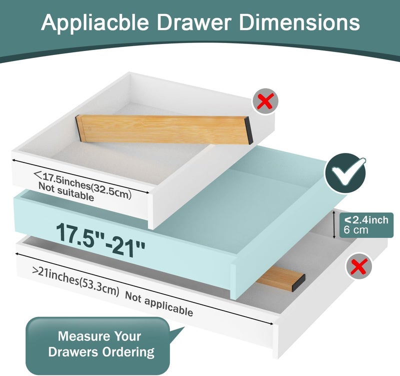 Lzerking Kitchen Drawer Dividers 4 Pack, Adjustable Bamboo Drawer Organizer, 17-22" Expandable Utensil Organizer for Kitchen, Dresser, Closet, Bedroom,  Bathroom - Image 4