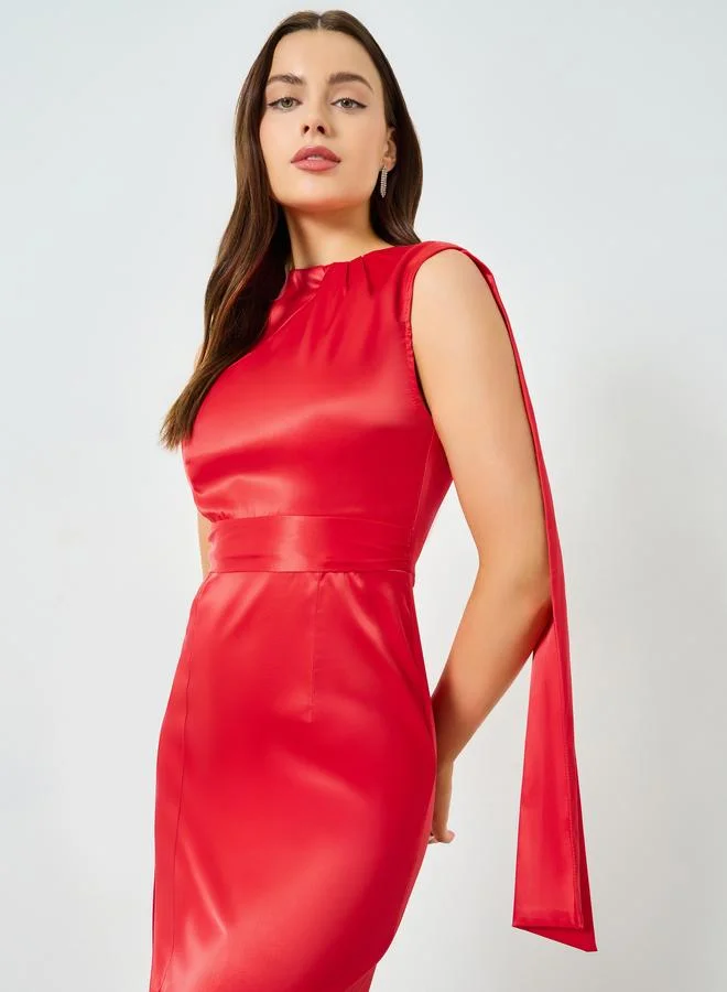 Take Two Red Satin Sleeveless Maxi Dress