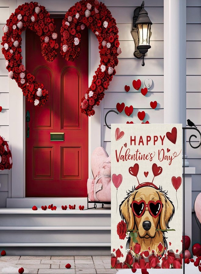 ZAEW Happy Valentines Day Romantic Roses Love Hearts Balloon Dog Garden Flag Yard Flag 12x18 Inch Double Sided Small Mini Yard Outdoor Outside Holiday Decoration - Image 2