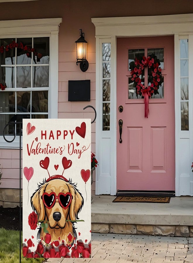 ZAEW Happy Valentines Day Romantic Roses Love Hearts Balloon Dog Garden Flag Yard Flag 12x18 Inch Double Sided Small Mini Yard Outdoor Outside Holiday Decoration - Image 5