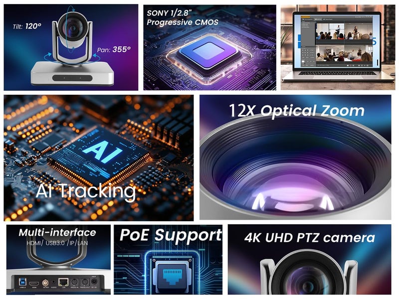 AVKANS 4K NDI PTZ Camera, HDMI SDI AI AUTO Tracking PTZ Camera with IP Live Streaming for Church Worship Live Events, PoE Support - Image 4