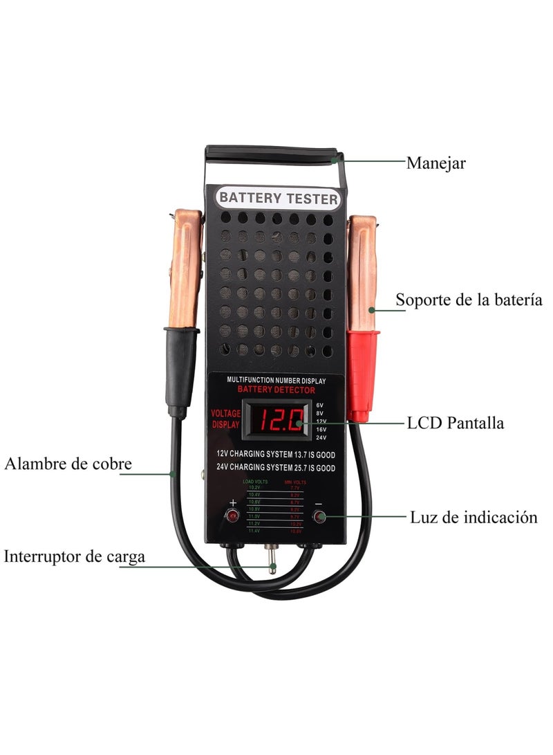SYOSI Car Battery Tester, 6/8/12/16/24V Battery Load Tester, Automotive Car Battery Load Tester, Battery Charging System Tester and Voltmeter Tester with LCD Display for SUV, Cars, Golf, Motorcycles - Image 4