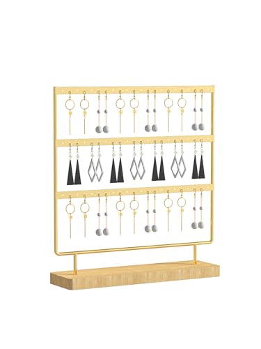 Ausalivan Earring Holder OrganizerPierced Large Earrings Display Stand For SellingSmall Stud Earring Organizer RackHoop Earring Storage Hanger Tree Golden 3 tier - Image 1