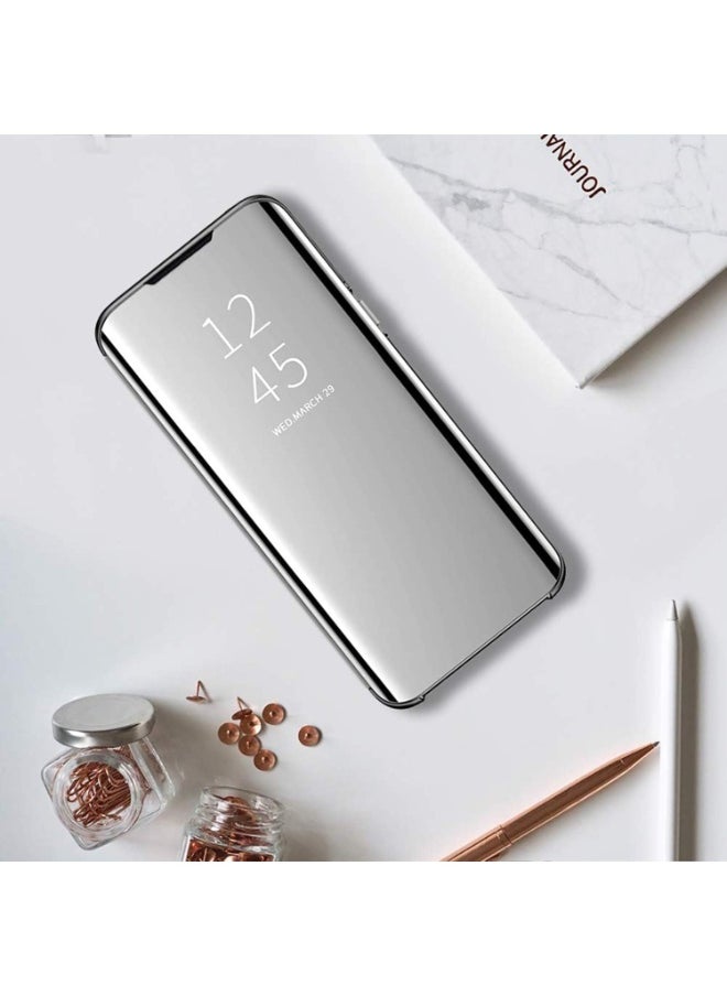 ماركة غير محددة - جراب قلاب شفاف لهاتف شاومي ريدمي نوت 13 (4G)، بدون مستشعر، مع وضعية مشاهدة ثابتة، غطاء حماية كامل بمرآة، متوافق مع شاومي ريدمي نوت 13 (4G) (6.67 بوصة) (فضي) - Image 1