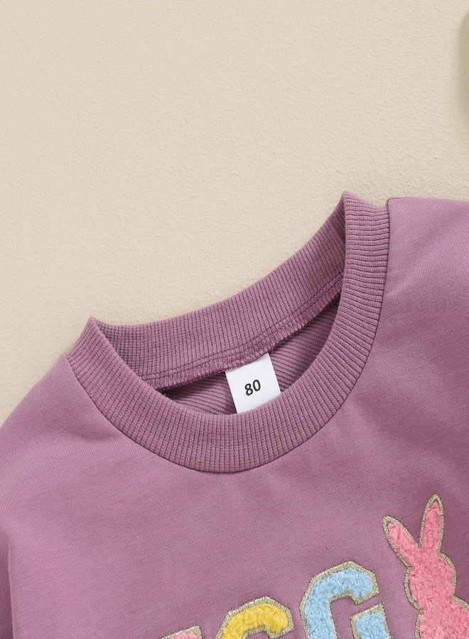 MoZiKQin Toddler Baby Girl Boy Easter Outfit Bunny Sweatshirt Embroidery Sweater Long Sleeve Easter Shirt Cute Clothes (Easter Egg Purple,2-3T) - Image 4