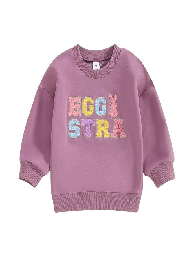 MoZiKQin Toddler Baby Girl Boy Easter Outfit Bunny Sweatshirt Embroidery Sweater Long Sleeve Easter Shirt Cute Clothes (Easter Egg Purple,2-3T) - Image 1