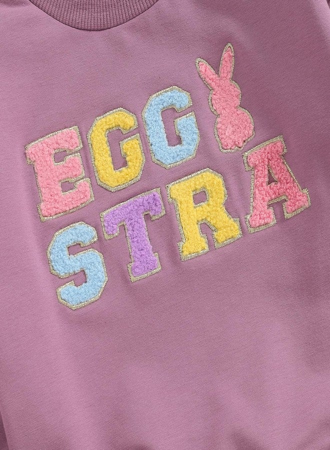 MoZiKQin Toddler Baby Girl Boy Easter Outfit Bunny Sweatshirt Embroidery Sweater Long Sleeve Easter Shirt Cute Clothes (Easter Egg Purple,2-3T) - Image 5