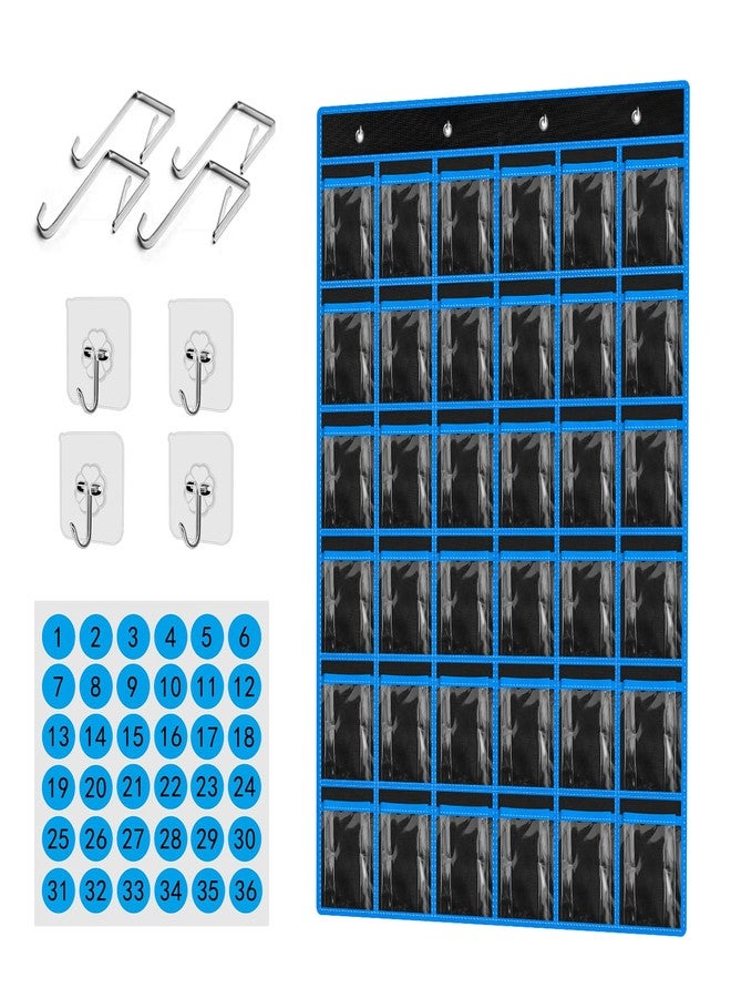 Kotkn 36 Pocket Charts for Classroom Cell Phones, 36 Clear Pocket Charts with Numbered Stickers, Classroom Hanging Cell Phone Organizer, Hangs on Wall, Door Storage Hooks (Black) - Image 1