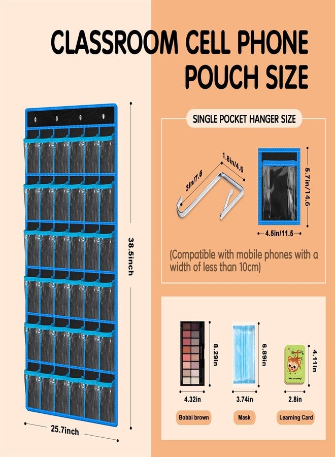 Kotkn 36 Pocket Charts for Classroom Cell Phones, 36 Clear Pocket Charts with Numbered Stickers, Classroom Hanging Cell Phone Organizer, Hangs on Wall, Door Storage Hooks (Black) - Image 2