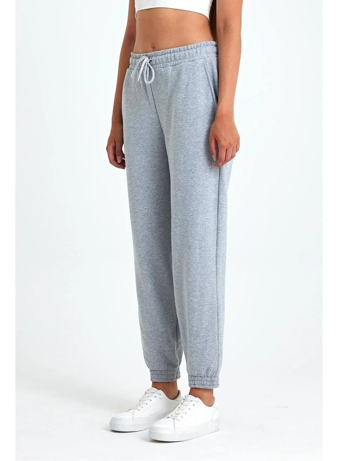 Mmetalic  Women's Gray Cotton Thick Hem Elastic High-Waisted Comfortable Jogger Sweatpants for Women | Best Price UAE