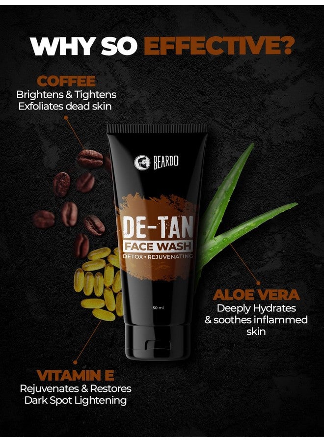 BEARDO DeTan Face Wash for Men, 50ml | Coffee Facewash, Aloe Vera, Vitamin E | Helps to Reduce Tan & Dead Skin | Exfoliates and Hydrates and Oil Free Skin - Image 3