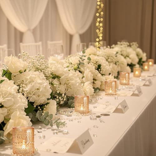 simeitol 15Pcs Glass Votive Candle Holders, Gold Tea Light Candle Holders Vintage Fall Tealight Candle Holder Bulk for Autumn, Thanksgiving Table Centerpieces, Christmas Decor (Gold) - Image 2