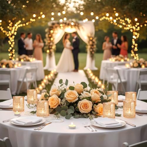 simeitol 15Pcs Glass Votive Candle Holders, Gold Tea Light Candle Holders Vintage Fall Tealight Candle Holder Bulk for Autumn, Thanksgiving Table Centerpieces, Christmas Decor (Gold) - Image 4
