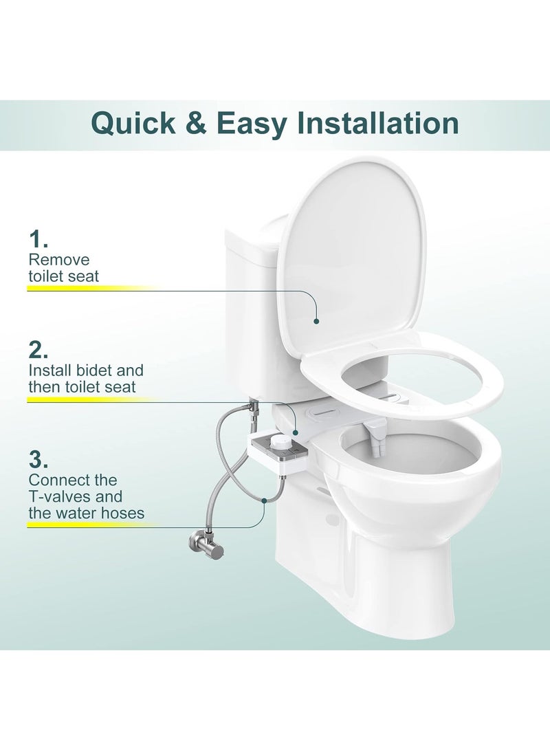 ملحق بيديه للمرحاض، رفيع للغاية، ذاتي التنظيف، فوهة مزدوجة، بيديه غير كهربائي، بخاخ ماء بارد وجاف، فضي - Image 4