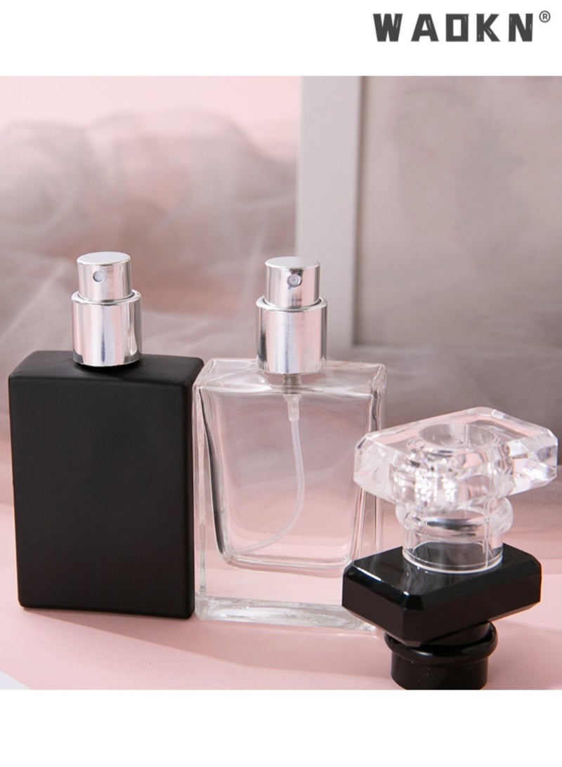 دبليو أيه أو كي أن زجاجات بخاخ، 3 زجاجات بخاخ عطر مربعة زجاجية سعة 50 مل/1.69 أونصة، قابلة لإعادة التعبئة، زجاجات عطر فارغة برذاذ ناعم، للزيوت العطرية، لوشن تونر المكياج، زجاجة بخاخ زجاجية فارغة، زجاجة بخاخ محمولة للخطوط الدقيقة سعة 50 مل (عبوة من 3 قطع، أسود، شفاف) - Image 5