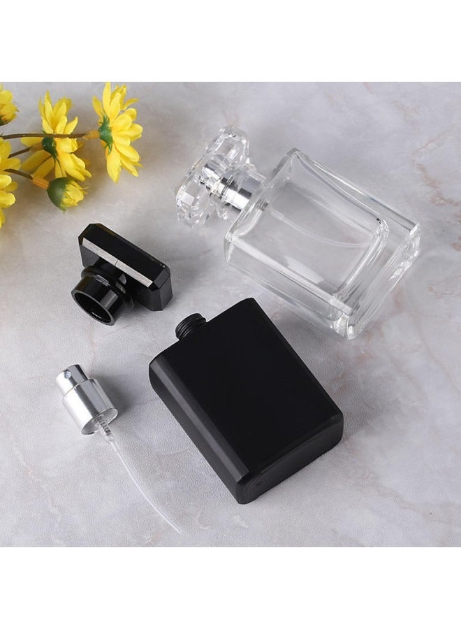 دبليو أيه أو كي أن زجاجات بخاخ، 3 زجاجات بخاخ عطر مربعة زجاجية سعة 50 مل/1.69 أونصة، قابلة لإعادة التعبئة، زجاجات عطر فارغة برذاذ ناعم، للزيوت العطرية، لوشن تونر المكياج، زجاجة بخاخ زجاجية فارغة، زجاجة بخاخ محمولة للخطوط الدقيقة سعة 50 مل (عبوة من 3 قطع، أسود، شفاف) - Image 4