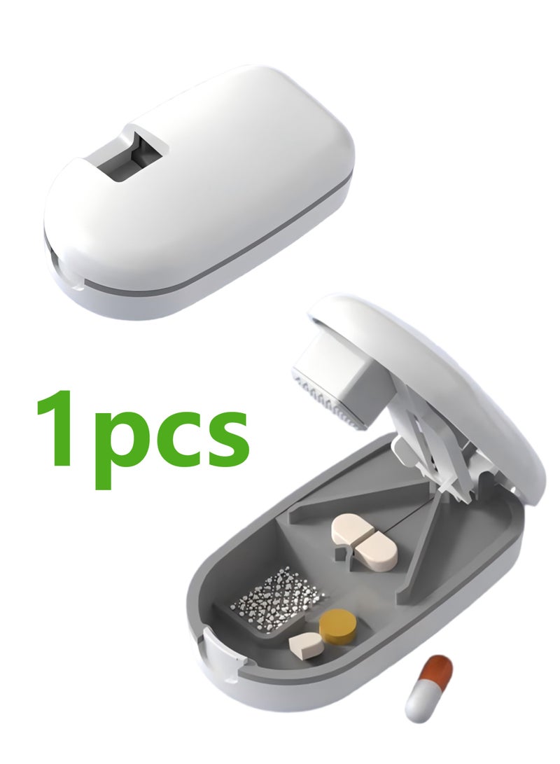 قاطع حبوب، حامل حبوب صغير، علبة حبوب محمولة، أداة لتقسيم الحبوب الصغيرة والكبيرة، قاطع حبوب مع حجرة تخزين، قاطع حبوب محمول مزود بوظيفة الطحن، مناسب للسفر والاستخدام اليومي - Image 1