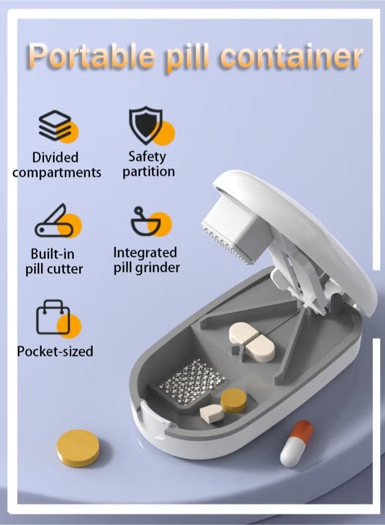 قاطع حبوب، حامل حبوب صغير، علبة حبوب محمولة، أداة لتقسيم الحبوب الصغيرة والكبيرة، قاطع حبوب مع حجرة تخزين، قاطع حبوب محمول مزود بوظيفة الطحن، مناسب للسفر والاستخدام اليومي - Image 2