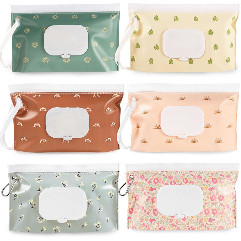 FEBSNOW 6 Pack Baby Wipes Dispenser Portable Refillable Wipe Holder Baby Wipes Container Reusable Wipes Case Baby Travel Wet Wipes Pouch Morandi Color - Image 2