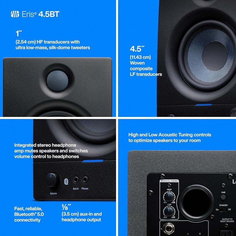 Eris 4.5BT Bluetooth Studio Monitors, Pair — 4.5" Powered, Active Monitor Speakers for Near Field Music Production, Audio Mixing & Recording - Image 4