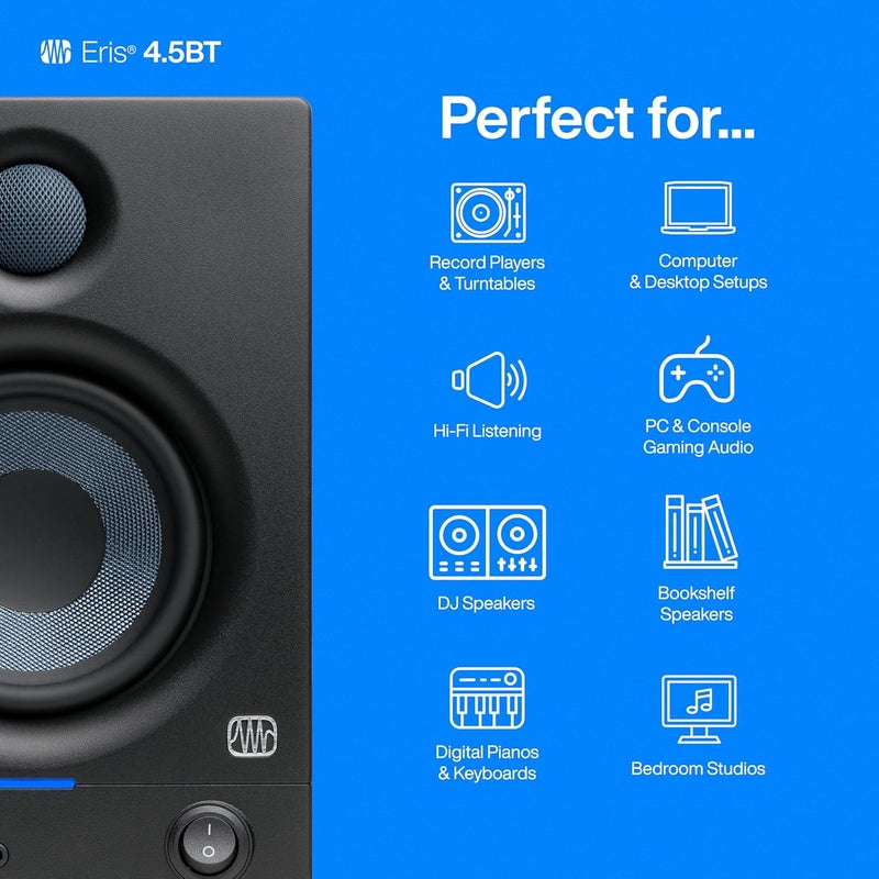 Eris 4.5BT Bluetooth Studio Monitors, Pair — 4.5" Powered, Active Monitor Speakers for Near Field Music Production, Audio Mixing & Recording - Image 3