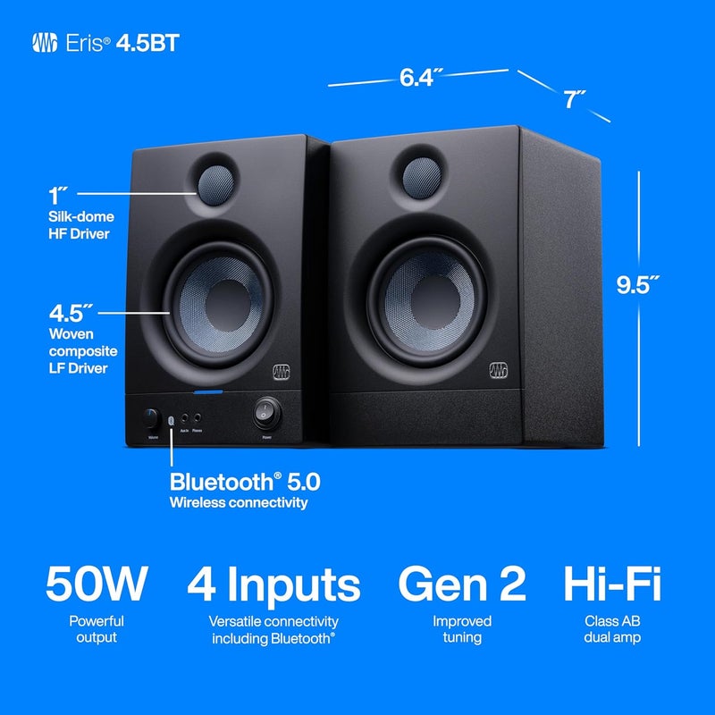 Eris 4.5BT Bluetooth Studio Monitors, Pair — 4.5" Powered, Active Monitor Speakers for Near Field Music Production, Audio Mixing & Recording - Image 5