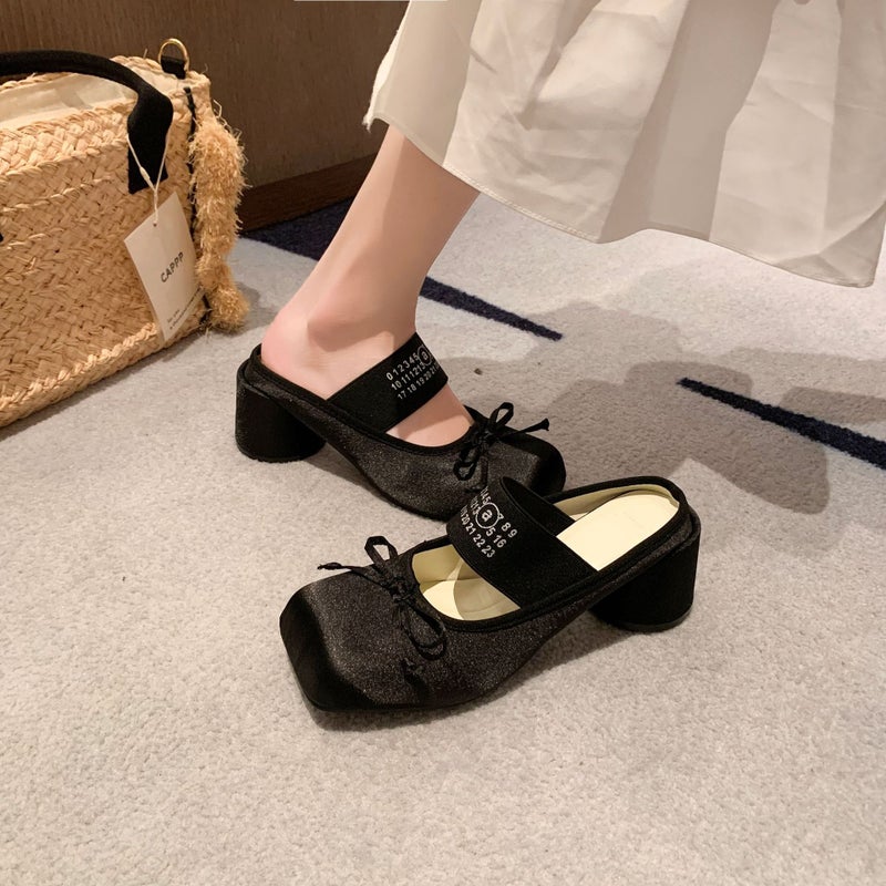 Women's Retro Mary Jane Slippers - Block Heel, Square Toe, Suede - Image 4