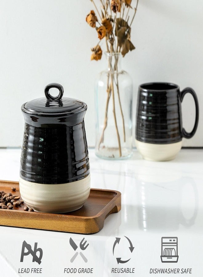 Tikooere Ceramic Food Storage Jar,Coffee Canister for Countertop with Lids Airtight,Large Flour,Spices,Beans,Rice and Candies Containers for Kitchen and Home,Farmhouse Kitchen Decor,35 OZ Black - Image 5
