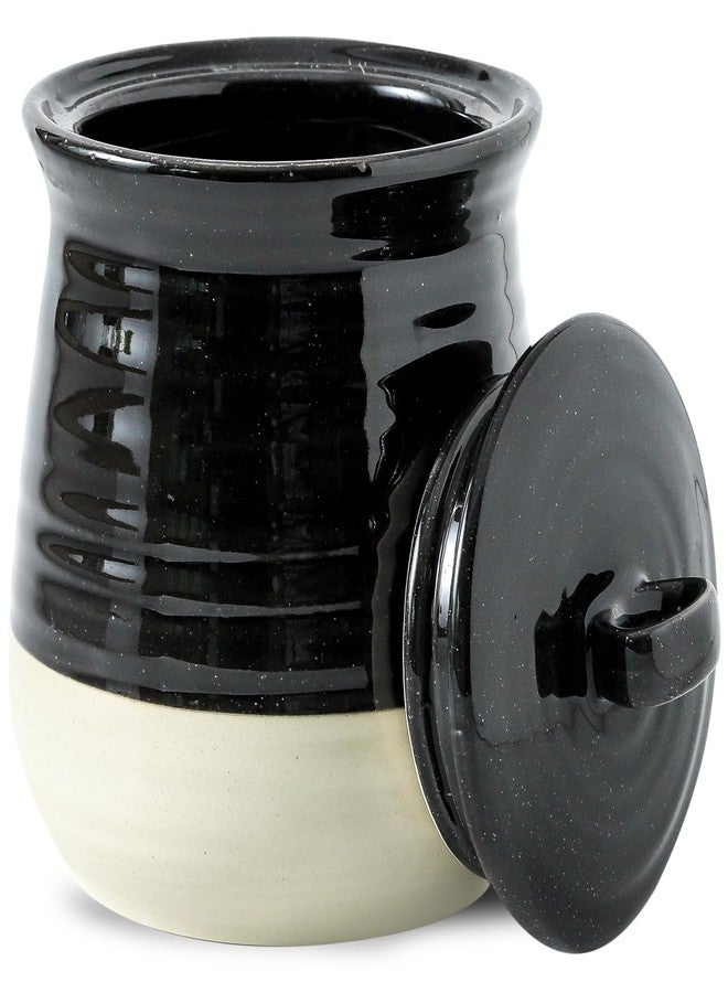 Tikooere Ceramic Food Storage Jar,Coffee Canister for Countertop with Lids Airtight,Large Flour,Spices,Beans,Rice and Candies Containers for Kitchen and Home,Farmhouse Kitchen Decor,35 OZ Black - Image 1