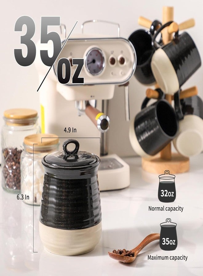 Tikooere Ceramic Food Storage Jar,Coffee Canister for Countertop with Lids Airtight,Large Flour,Spices,Beans,Rice and Candies Containers for Kitchen and Home,Farmhouse Kitchen Decor,35 OZ Black - Image 2
