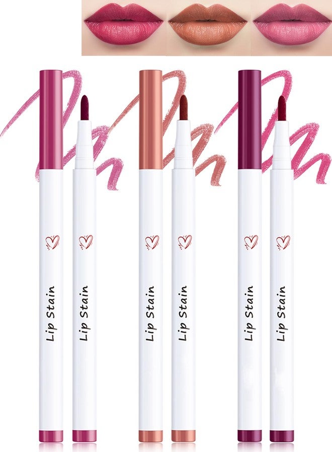 ليسديفيو قلم تحديد الشفاه السائل - 3 قطع، لون وردي وأحمر، أحمر شفاه سائل يدوم طويلاً ومقاوم للماء وسريع الجفاف، قلم تحديد شفاه ناعم برأس دقيق، قلم تلوين شفاه للنساء - المجموعة ب - Image 1